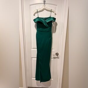 Sequin Hearts Emerald Green Off-Shoulder Gown